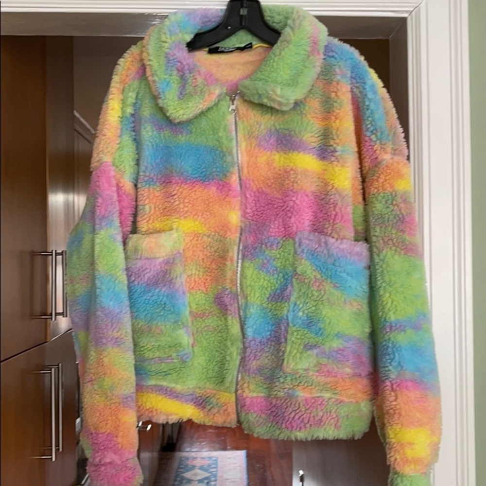 Fun fuzzy pastel colored jacket